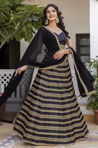 Black Silk Lehenga Choli with Embroidery and Georgette Dupatta