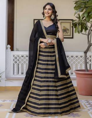 Black Silk Lehenga Choli with Embroidery and Georgette Dupatta 4