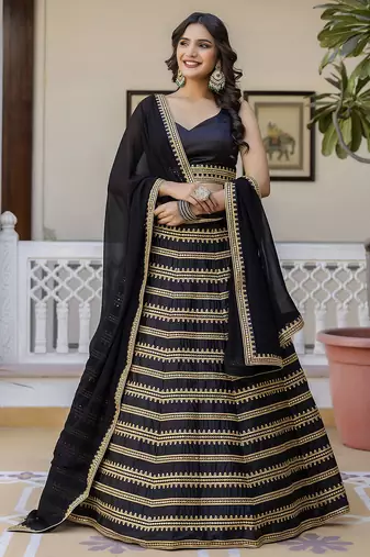 Black Silk Lehenga Choli with Embroidery and Georgette Dupatta