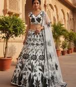 Dazzling Black And White Thread And Sequins Embroidered Faux Georgette Designer Lehenga Choli