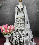Dazzling Black And White Thread And Sequins Embroidered Faux Georgette Designer Lehenga Choli