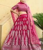 Cherry Red Zari And Sequins Embroidered Faux Georgette Designer Lehenga Choli
