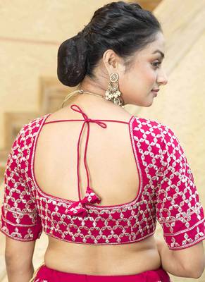 Cherry Red Zari And Sequins Embroidered Faux Georgette Designer Lehenga Choli 4