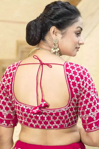 Cherry Red Zari And Sequins Embroidered Faux Georgette Designer Lehenga Choli