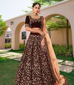 Women's Maroon Velvet Sequence Embroidery Bridal Lehenga Choli with Net Dupatta