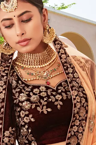 Trendmalls Women's Maroon Velvet Sequence Embroidery Bridal Lehenga Choli with Net Dupatta