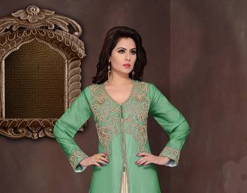 Dark Green embroidered georgette Islamic kaftans with hijab 2