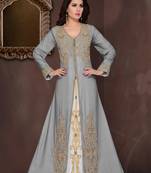 Grey embroidered georgette Islamic kaftans with hijab