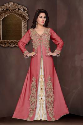 Maroon embroidered georgette Islamic kaftans with hijab 1