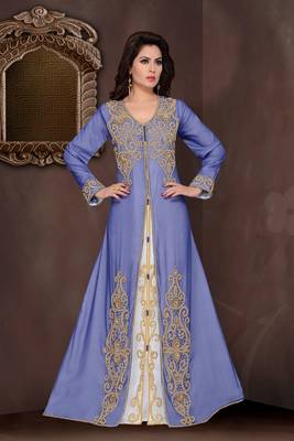 Navy Blue embroidered georgette Islamic kaftans with hijab 1