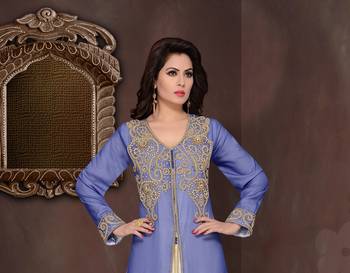 Navy Blue embroidered georgette Islamic kaftans with hijab 2