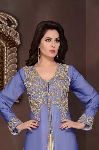 Navy Blue embroidered georgette Islamic kaftans with hijab
