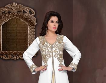 Off-White embroidered georgette Islamic kaftans with hijab 2