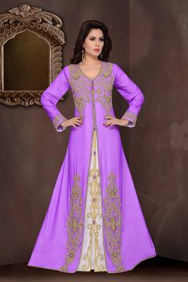 Purple embroidered georgette Islamic kaftans with hijab 1