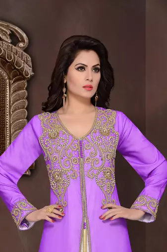 Purple embroidered georgette Islamic kaftans with hijab