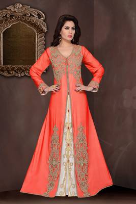 Red embroidered georgette islamic kaftans with hijab 1