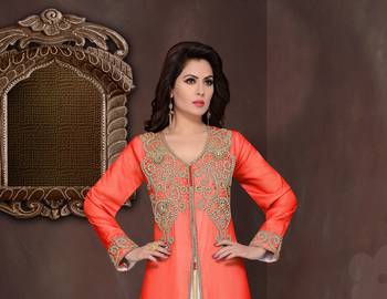 Red embroidered georgette islamic kaftans with hijab 2