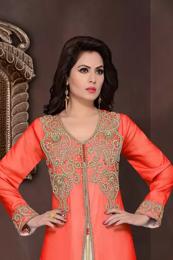 Red embroidered georgette islamic kaftans with hijab