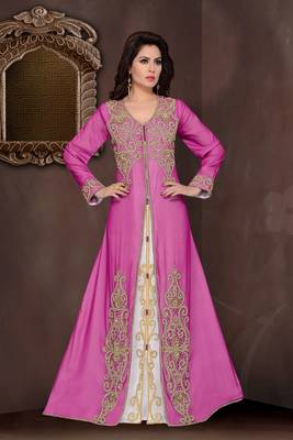 Wine embroidered georgette Islamic kaftans with hijab 1