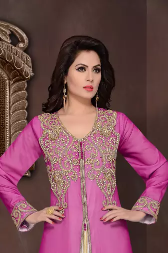 Wine embroidered georgette Islamic kaftans with hijab