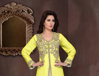Yellow embroidered georgette islamic kaftans with hijab 2