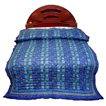 Fancy Multi Design Chequered Blue Double Bed Quilt Deepawali Gift 343 1