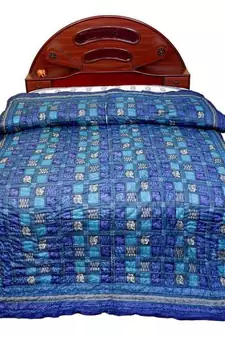 Fancy Multi Design Chequered Blue Double Bed Quilt Deepawali Gift 343