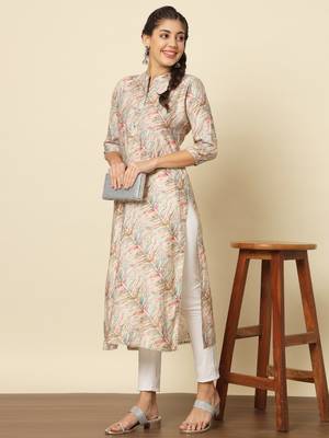 Off-white multicolour modal silk straight kurta 1