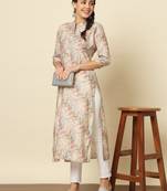 Off-white multicolour modal silk straight kurta