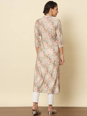 Off-white multicolour modal silk straight kurta 3
