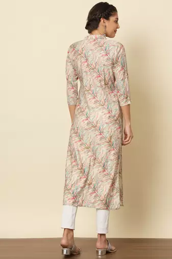 Off-white multicolour modal silk straight kurta