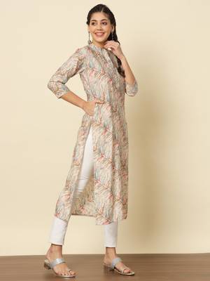 Off-white multicolour modal silk straight kurta 4