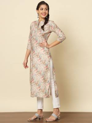 Off-white multicolour modal silk straight kurta 5