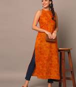 Yellow bandhani straight indo - western kurta