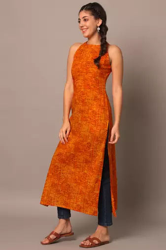 Yellow bandhani straight indo - western kurta