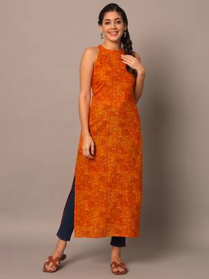 Yellow bandhani straight indo - western kurta 5