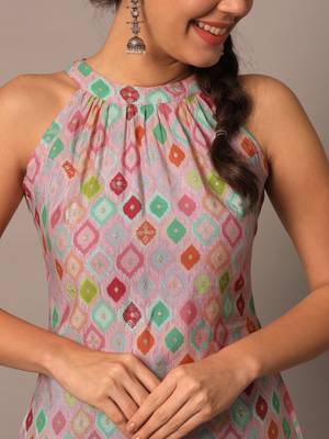 Pink silk indo-western straight kurta 2