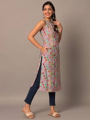 Pink silk indo-western straight kurta 3