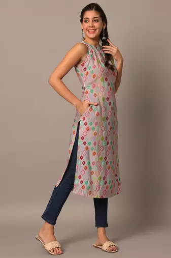 Pink silk indo-western straight kurta