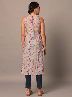 Pink silk indo-western straight kurta 4