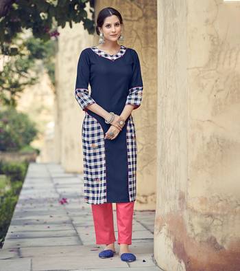 Designer Rayon Blue Color With Show Button Solid Checked  Kurta 1