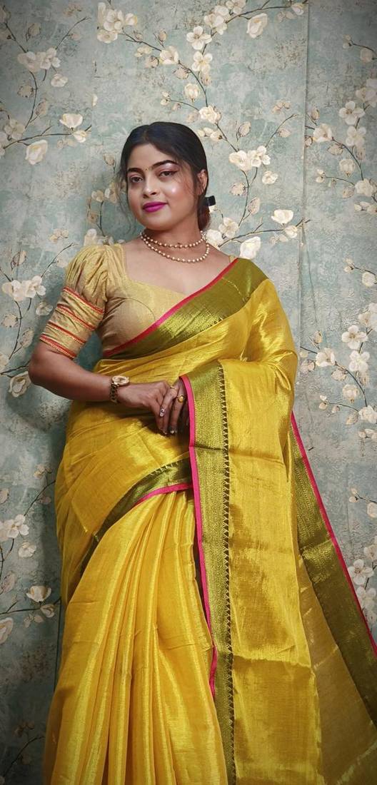 Fabulous Yellow Soft Tissue Saree Jori Border 