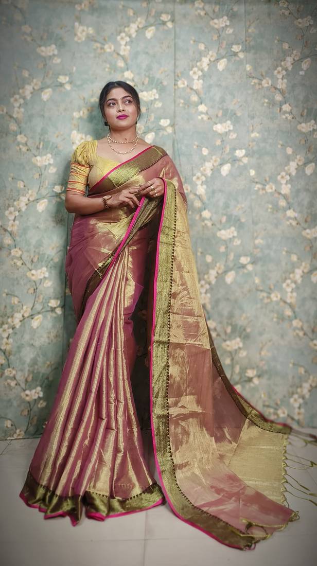 Fabulous Peach Soft Tissue Saree Jori Border 