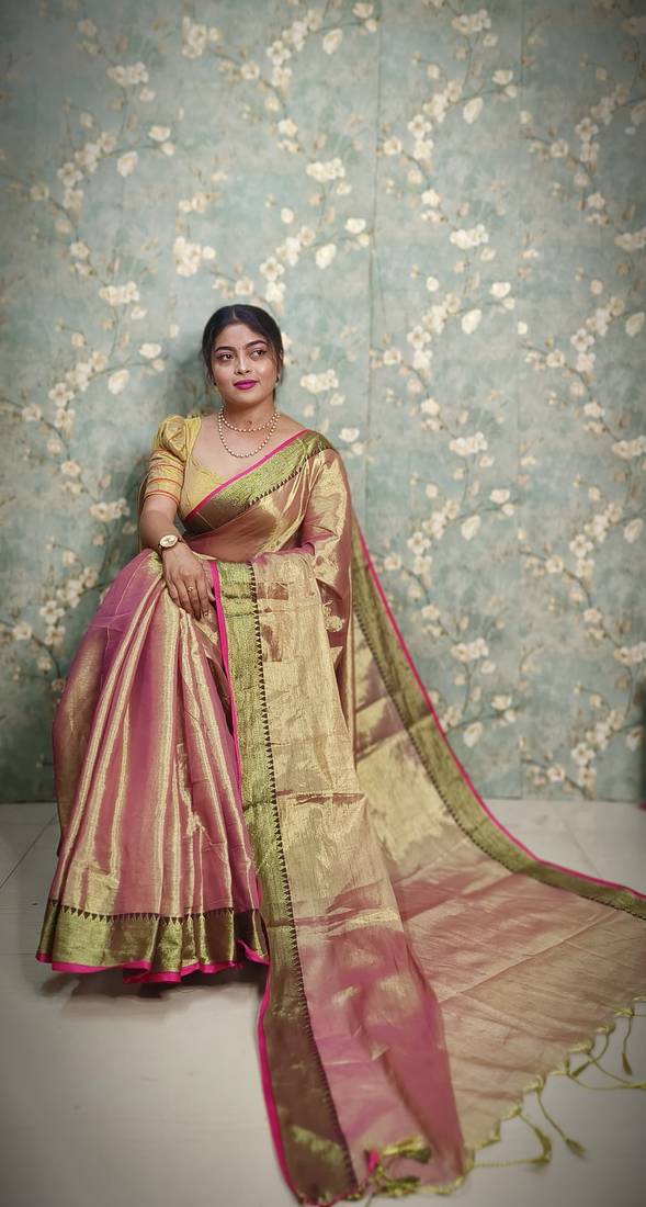 Fabulous Peach Soft Tissue Saree Jori Border 