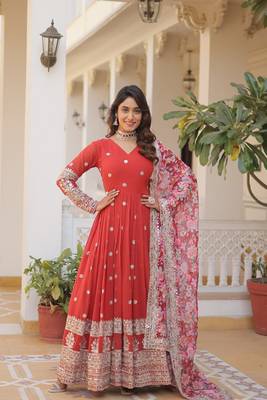 Orange color beautiful stylish designer gown with dupatta set 1