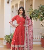 Orange color beautiful stylish designer gown with dupatta set