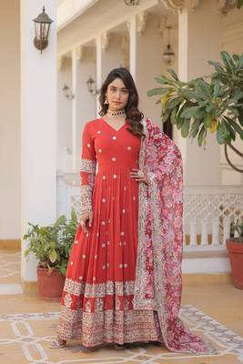 Orange color beautiful stylish designer gown with dupatta set 2
