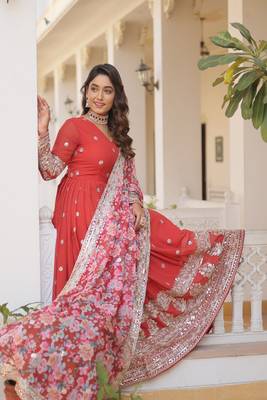 Orange color beautiful stylish designer gown with dupatta set 3