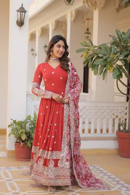 Orange color beautiful stylish designer gown with dupatta set 4