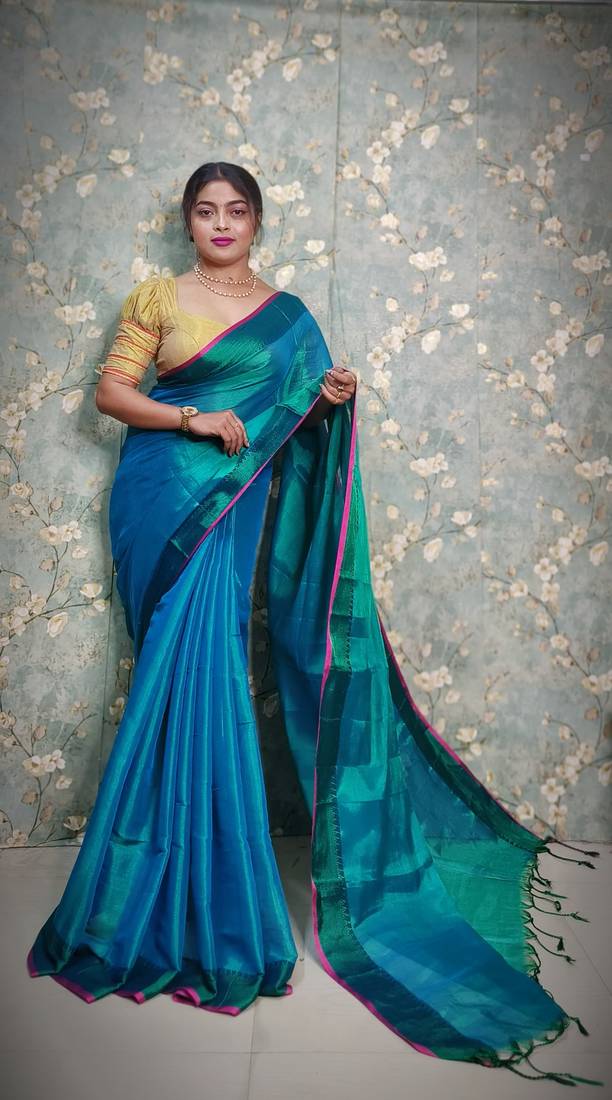 Fabulous Green Soft Tissue Saree Jori Border 